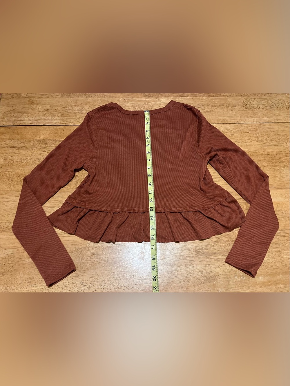 Altar’d State Rust Ribbed Ruffle Hem Long Sleeve Top XS - Picture 8 of 9